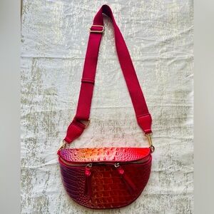 Vibrant Pink and Orange Faux Croc-Embossed Women's Bag Crossbody Shoulder